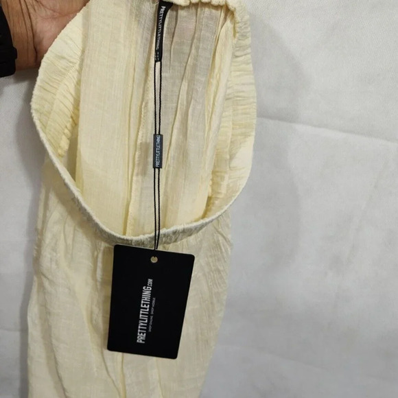 Pretty Little Things Pants Trouser Wide Women Size 4 Cream Textured Sheer NEW - Picture 5 of 8